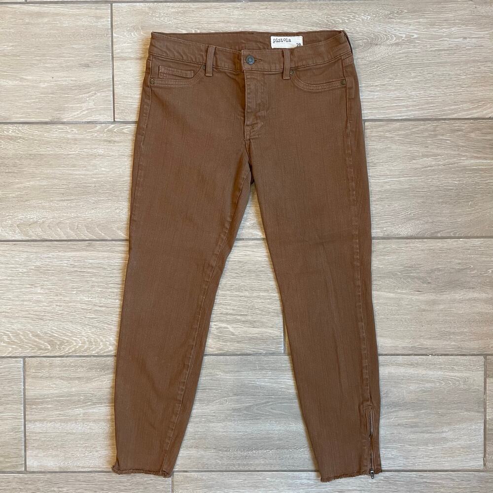 Pistola Audrey Brown Ankle Skinny Jeans Zipper Hem Mid Rise Size 28 Made USA